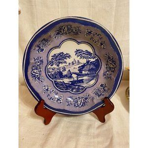 Vintage Flow Blue Tin Chinoiserie Bowl By Tin Company Of New York
